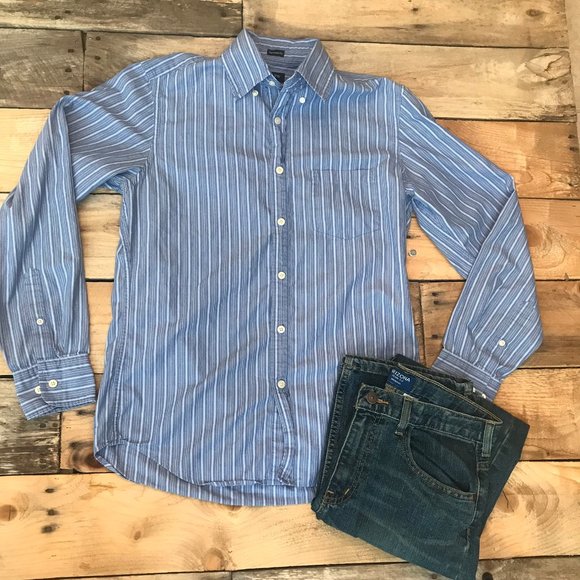 J Crew Blue Pinstriped Long sleeve Dress shirt - Picture 2 of 7